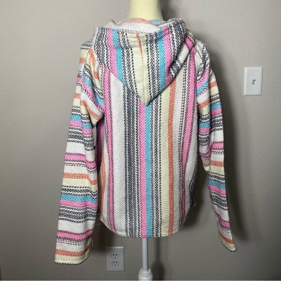 Artesanias Molina Aztec Mexican Striped Pullover Cotton Hoodie Size Medium - Picture 8 of 15